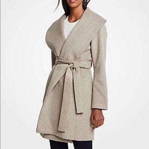 Ann Taylor Shawl Collar Belted Wrap Coat in Taupe NWT size L